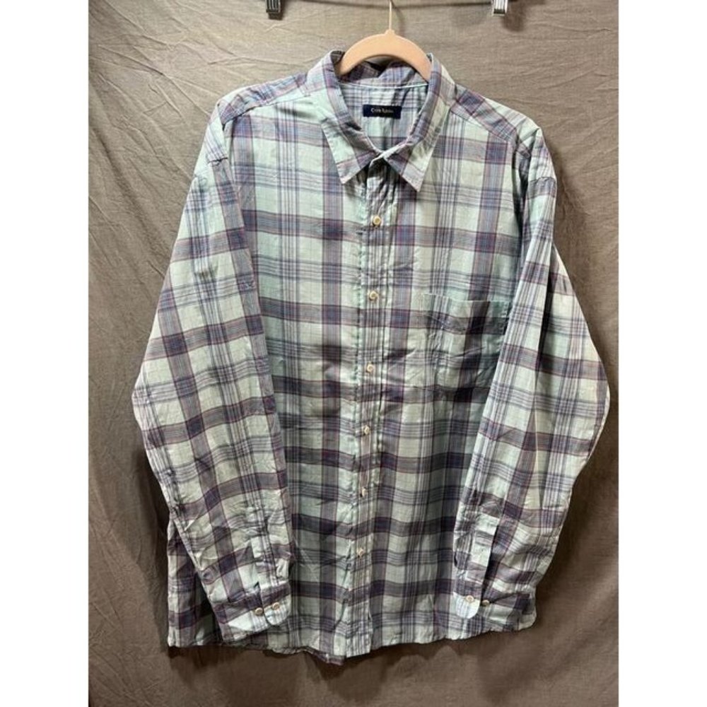 Club Room Button‎ Up Shirt Adult Extra Large Blue Plaid Long Sleeve Casual Mens.
